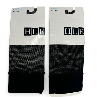 HUE Herringbone Net Knee Highs Womens One Size Fits Most ~ Black ~ 2 Pairs NEW