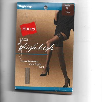 New Hanes Lace Thigh High Stockings Size M, Nude Color