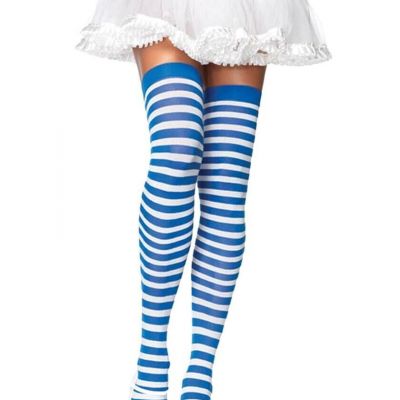 Leg Avenue 6005 Women's Blue/White Thigh Highs Striped Halloween Leg Stockings