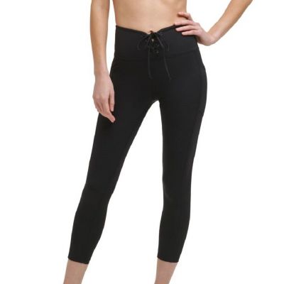 DKNY Womens Cropped Lace-Up Leggings Size X-Large Color Black