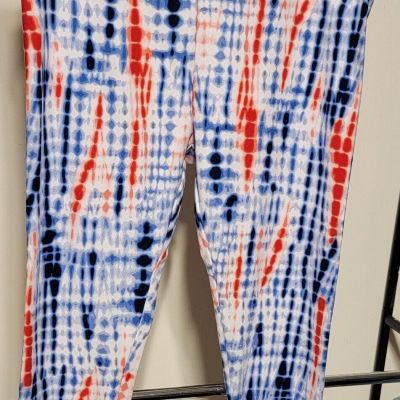 Leggings Celebrate Patriotic XL Capri Red White Blue Tie Dye