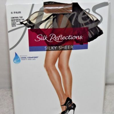 6  Hanes Silk Reflections Silky Sheer Barely There Control Top Pantyhose CD 718