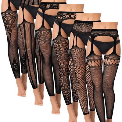 6 Pairs Women Fishnet Footless Tights High Waist Suspender Pantyhose Garter B...