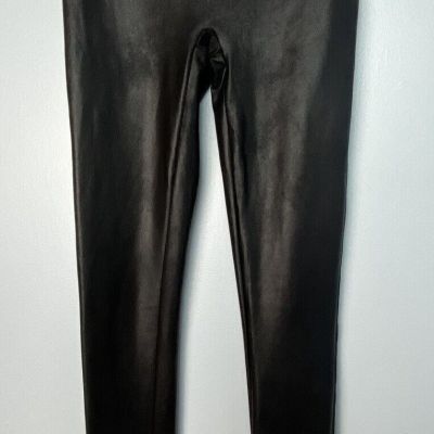 Spanx Shapewear Faux Leather Leggings Women Size Medium Black Matte Holiday