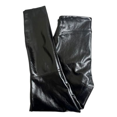 Spanx Womens Black Faux Patent Leather High Rise Shiny Leggings Small