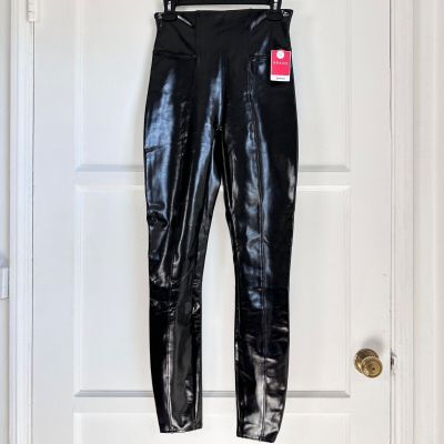 NWT Spanx Faux Patent Leather Leggings Black Size M Tall