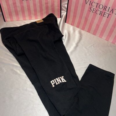 Victoria Secret PINK Leggings High Waist Full Length XL Gold Trim Leg Logo