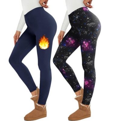 2 Pack Fleece Lined Leggings Women, Thermal Warm Black Winter Workout Yoga Leggi