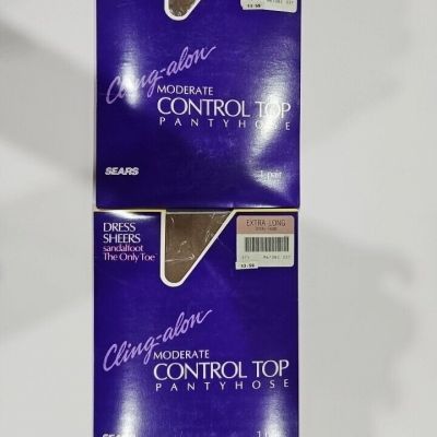 Sears VTG 2 Pair Ching Alon Moderate Control Top Pantyhose Extra Long Smoky Taup