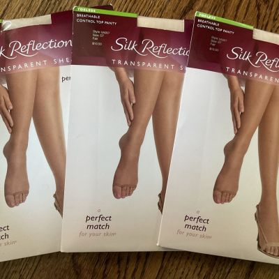 Hanes Silk Reflections TOELESS Control Top Pantyhose, Size EF, Color “Fair”, 3pr