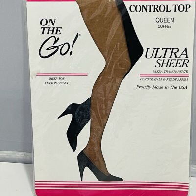 On The Go! Ultra Sheer Control Top Pantyhose Coffee Size Queen Sheer Toe