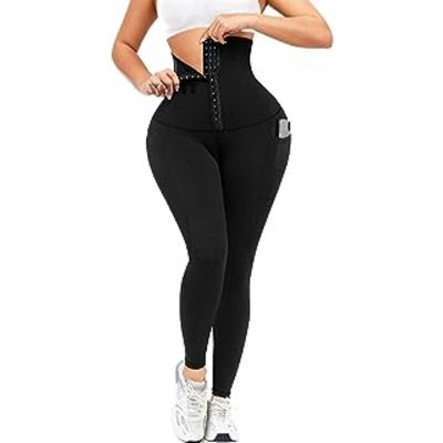 Waist Trainer Leggings Black Size XXL Workout and Yoga with Belly Control