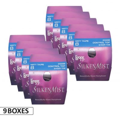 Leggs SilkenMist Control Top Sheer Pantyhose Size B Misty Taupe Set of 9 Boxes