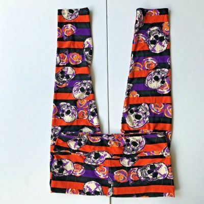 LulaRoe Halloween Leggings Tall Curvy 32 inch waist Skull Floral Rare HTF EUC