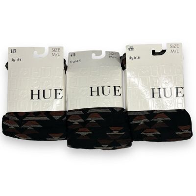 HUE Womens Tribal Pattern Tights With Control Top Black Size M/L 3 Pairs