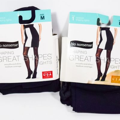 2 No nonsense Women's BLACK Opaque Shaping Tights Size Medium