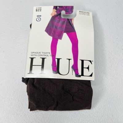 NEW HUE One Pair Women's Size 1 Espresso Opaque Tights with Control Top