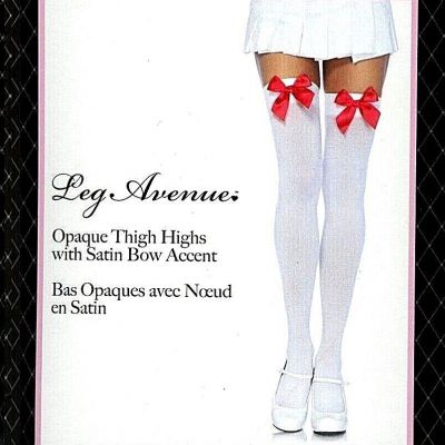 Opaque Thigh High Stockings Contrast Satin Bows Adult Size Reg Leg Avenue 6255