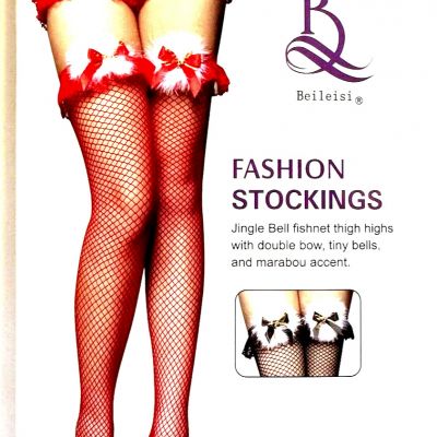 Beileisi SEXY Red JingleBell Fishnet Thigh High Stockings Bows Bells Maraou NEW