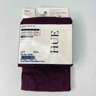 HUE Currant Opaque Nylon Control Top Womans Tights Size 1 New 1 Pair
