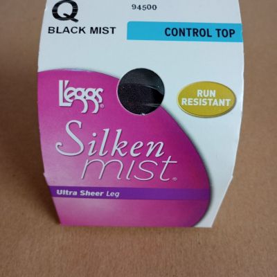 L'eggs Silken Mist Control Top Ultra Sheer Leg BLACK MIST Size Q Run Resistant