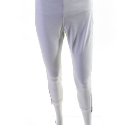 Lysse Womens High Rise Zipper Trim Cropped Knit Leggings White Cotton Medium