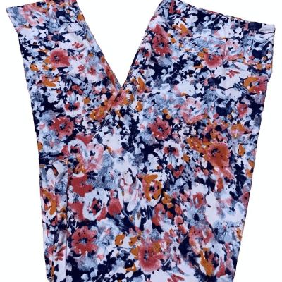 LuLaRoe Womens Leggings Size TC2 Watercolor Floral White Blue Pink Plus 18+ NWT