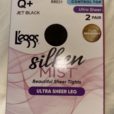 Leggs Pantyhose Size Q+ Jet Black Sheer Tights Control Top Ultra Sheer