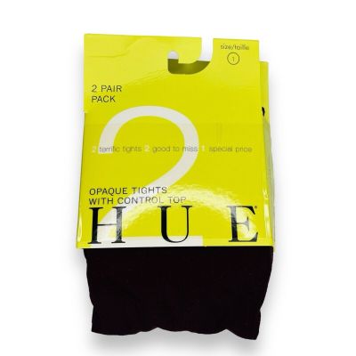 NWT HUE Opaque Control Top Deep Burgundy Black Tights - Size 1 2 Pair Pack