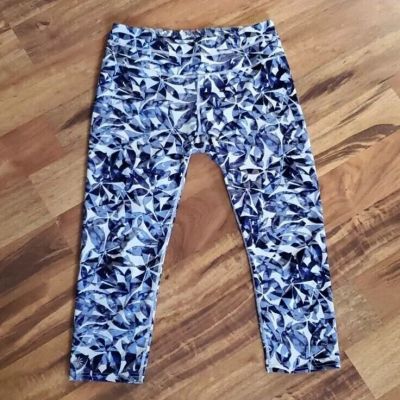 Athleta Abstract Floral Blue Cropped Athletic Workout Athleisure Leggings Medium