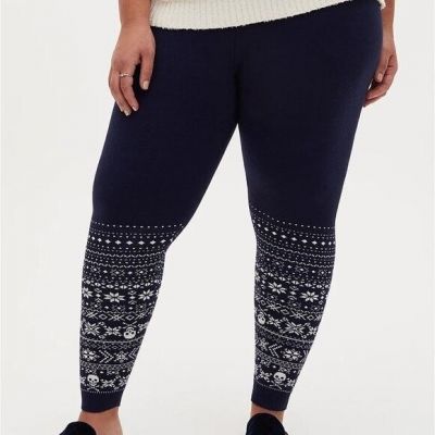 Torrid 0X 1X Leggings Sweater Knit Navy Blue Skulls Fair Isle Stretch Pants Plus