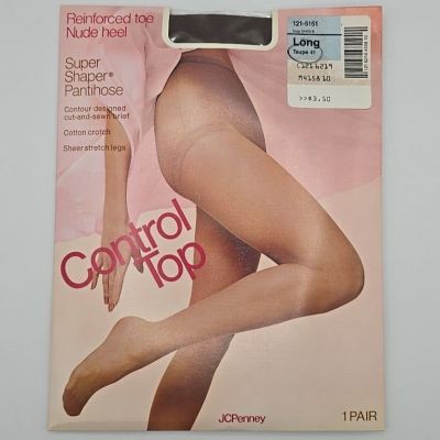 Vtg JC Penney Control Top Super Shaper Pantihose Nude Heel - Taupe 41 Long