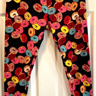 Lularoe Black Donut Doughnut Print leggings TC Tall & Curvy - Super Soft EUC