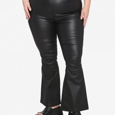 Plus Size Women's Black Solid Faux Leather Bell Bottom Flare Pants Size: 2X NWT