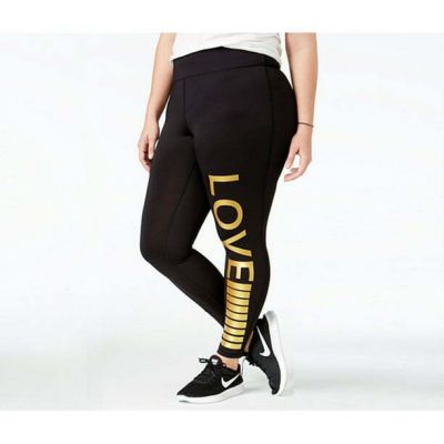 Material Girl Womens Active Plus Size Metallic Love Graphic Leggings Size:1X