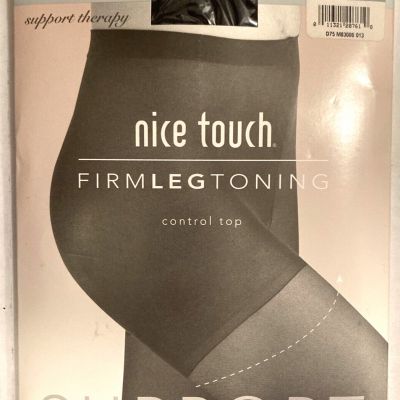 Nice Touch Firm Leg Toning Control Top Pantyhose Reinforced Toe Black Size F P19