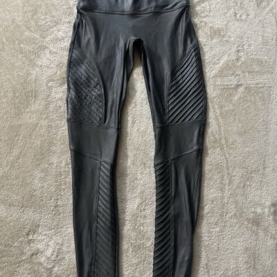 SPANX Women’s Faux Leather Shiny MOTO LEGGINGS BLACK Size Medium