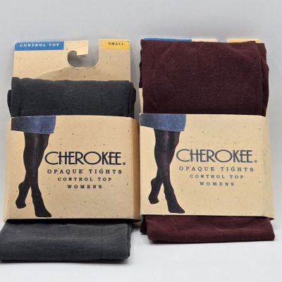 Cherokee Opaque Tights Control Top Set Of 2 Burgundy And Charcoal