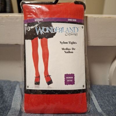 Wonderland Nylon Tights Womens One Size Fits Most Red Hose Costume