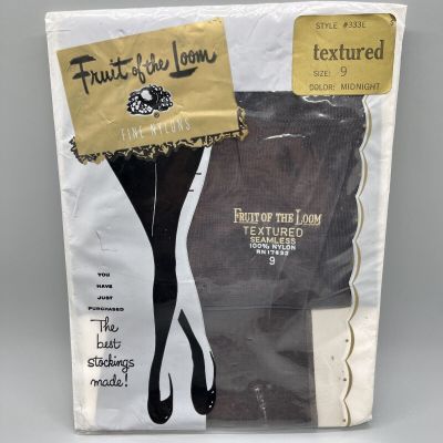 Old Vintage Fruit of the Loom Fine Nylons Stockings Size 9 Midnight Textured