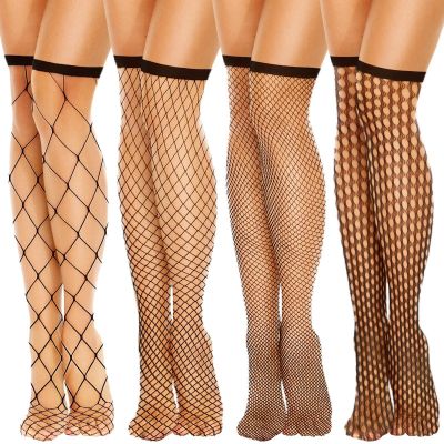 4PCS Women's Fishnet Knee Stockings, Black Knee High Fishnet Socks Tights Lac...