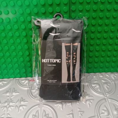 NEW Sexy Hot Topic Thigh High Stocking Black Ripped Torn One Size Fits Most