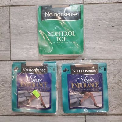 Lot 3 No Nonsense Control Top Nude & Beige Reinforced Toe Pantyhose Size B