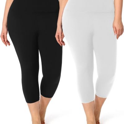 Women'S 2 Piece plus Size Capri Yoga Leggings with Pockets High Waisted Stretchy