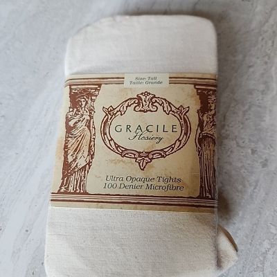 Gracile Hosiery Size Tall Microfibre 40 denier Opaque Tights Ivory New Vintage