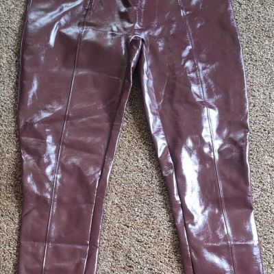 Spanx Leggings XL Maroon Faux Leather Pants Shiny Stretch Bodycon