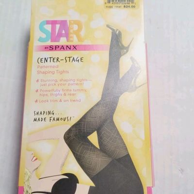 NEW Spanx Star Power Black Center Stage Diamond Patterned Shaping Tights Size B