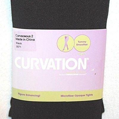 Curvation Women's Tummy Smoother Black Microfiber Opaque Tights - Pick Your Size