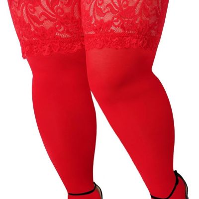 Moon Wood Plus Size Thigh High Stockings 55D Semi Sheer 6.88IN Silicone Lace Top