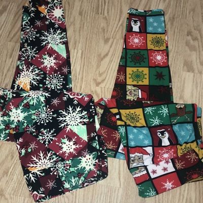 Lularoe womens Christmas Holidays season  multicolored pair leggins size TC2
